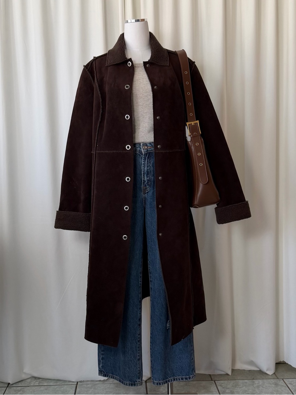 Valerie Stevens Brown Faux Suede & Faux Shearling Long Coat XL. - Picture 4 of 14